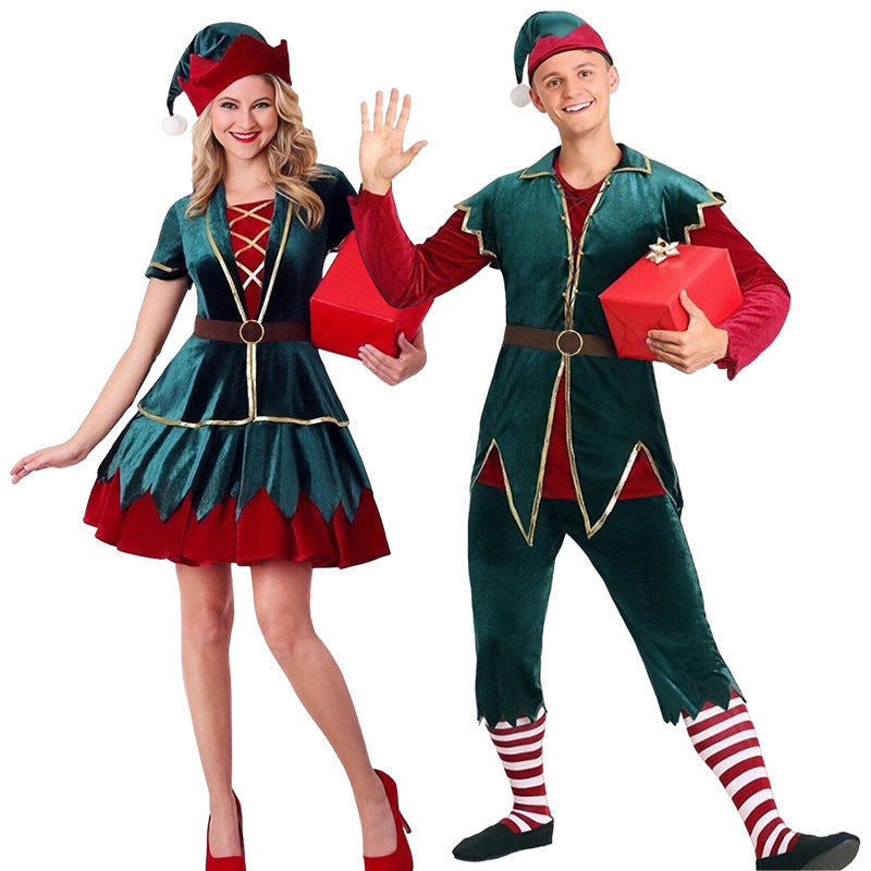 Green Christmas Clown Couple Costume for Kids and Adults, costume photo