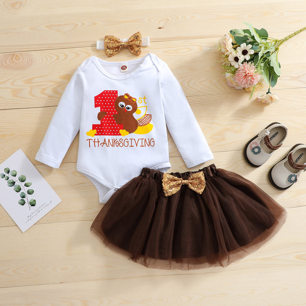 Children Clothing Set For Girls Toddler Infant Turkey Thanksgiving Day Romper