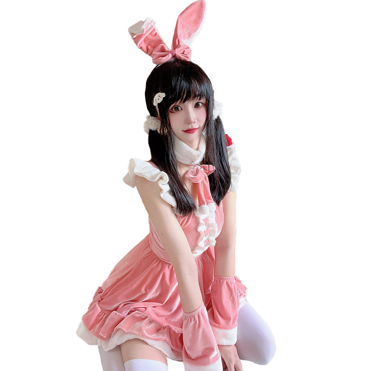 Christmas Pink Sexy Dress Costume for Women, Halloween Cosplay Bunny Costume, TikTok Style