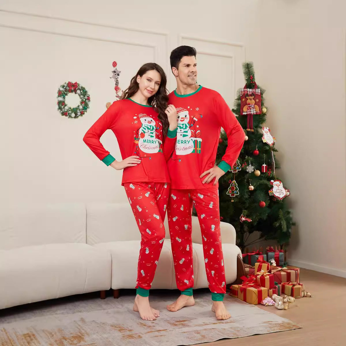 Christmas Snowman Hat Letter Print Family Matching Pajamas Home Wear