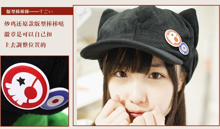 Japanese Anime Neon Genesis Evangelion EVA Asuka Langley Soryu Cosplay Cat Ears Hat Polar Fleece Plush Cap With Badges