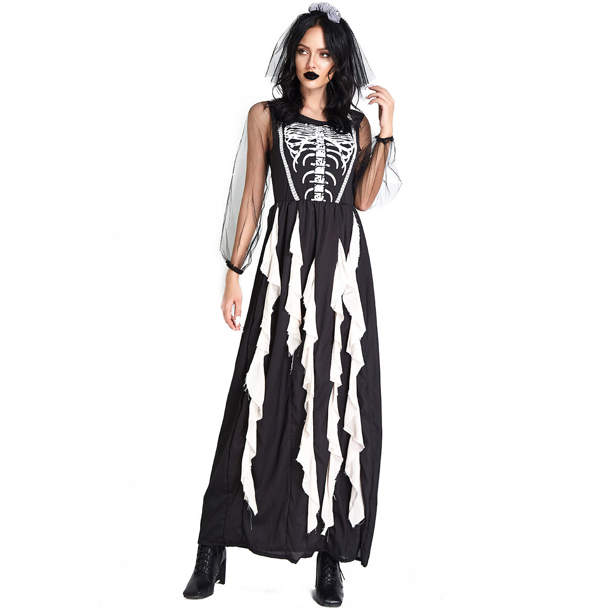 Skeleton Ghost Bride Costume Women Vampire Halloween Cosplay Dress