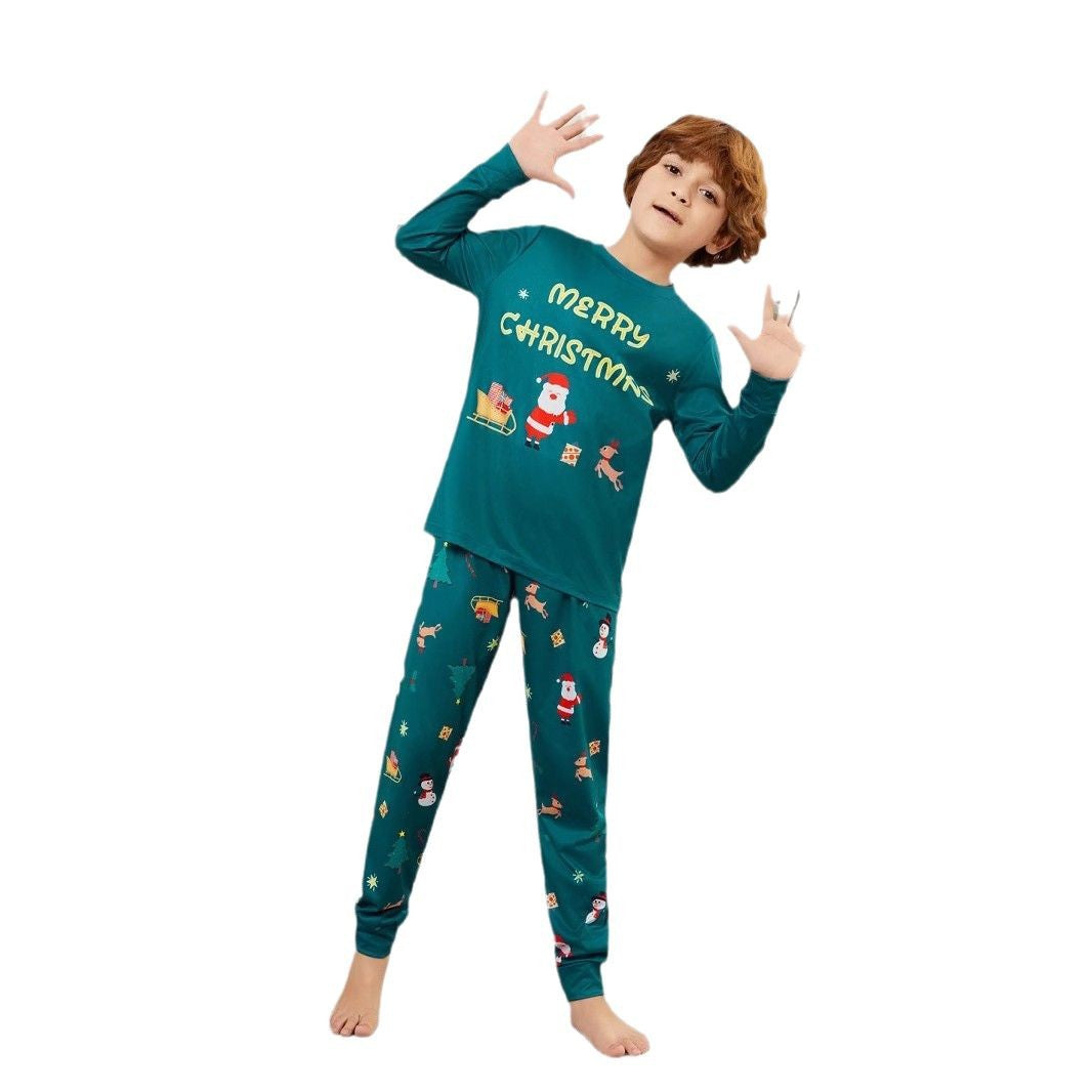 Christmas Santa Claus Deer Letter Stripe Parent-Child Matching Pajamas Printed Home Wear