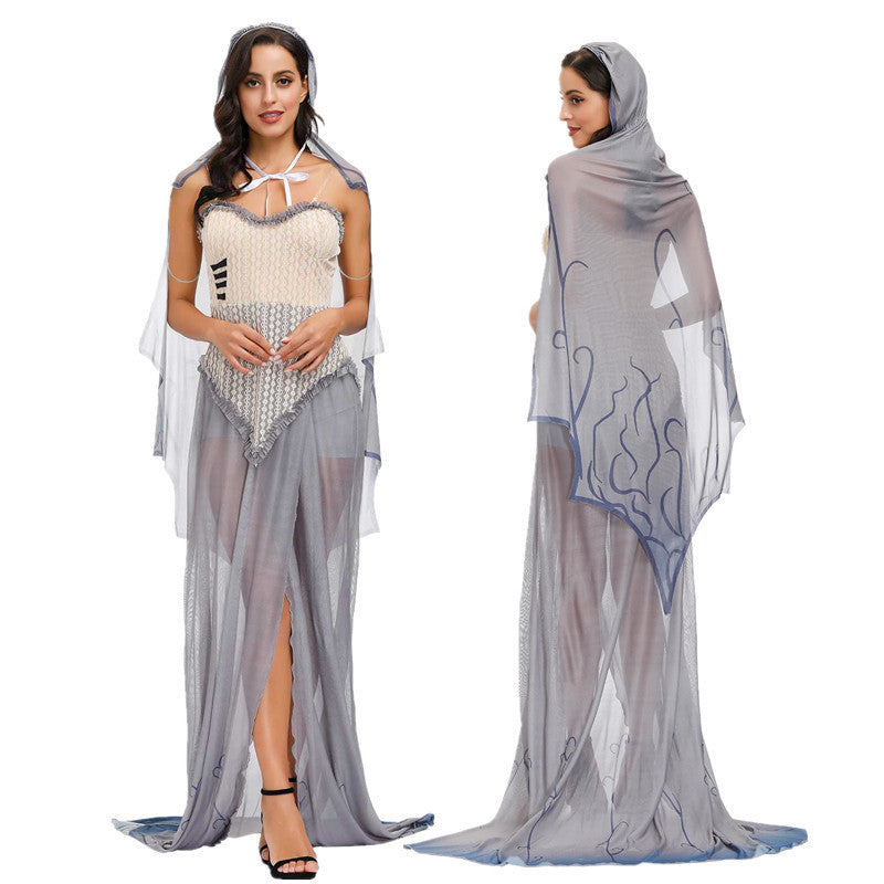 Corpse Bride Emily Costume Women Zombie Bride Dress Adult Halloween Cosplay