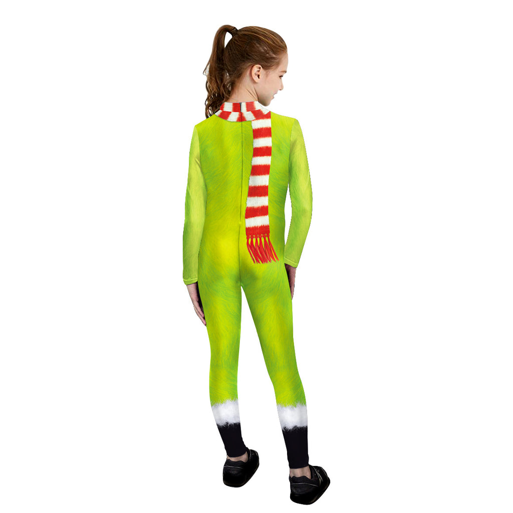 Children's Christmas performance costume cosplay with green fur monsters