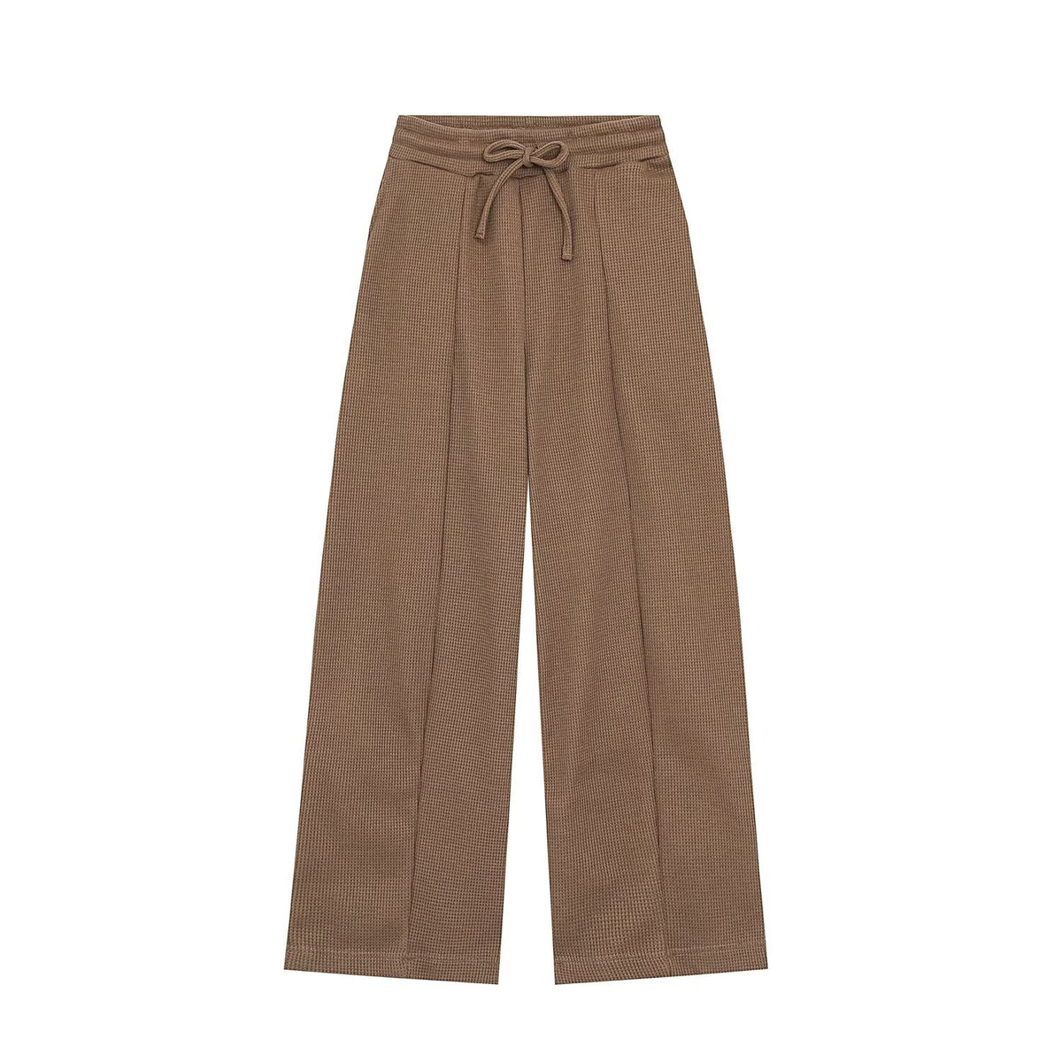 Structured Waffle Hooded Sweatshirt and Straight Wide Leg Casual Pants Set