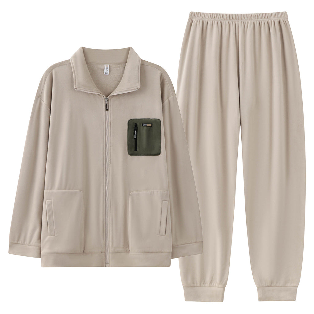 Men's thick and warm standing collar zipper home clothes in pajamas