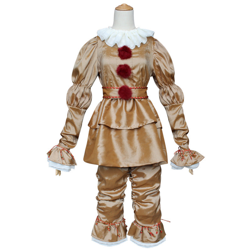 Golden Horror Clown Costume for Adults, product photo 2 on a white background