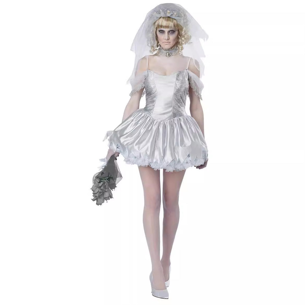 Ghost Bride Costume for Women, front view on a white background