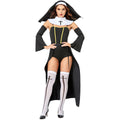 Nun Costume Women Halloween Cosplay Role Play Black Habit Dress