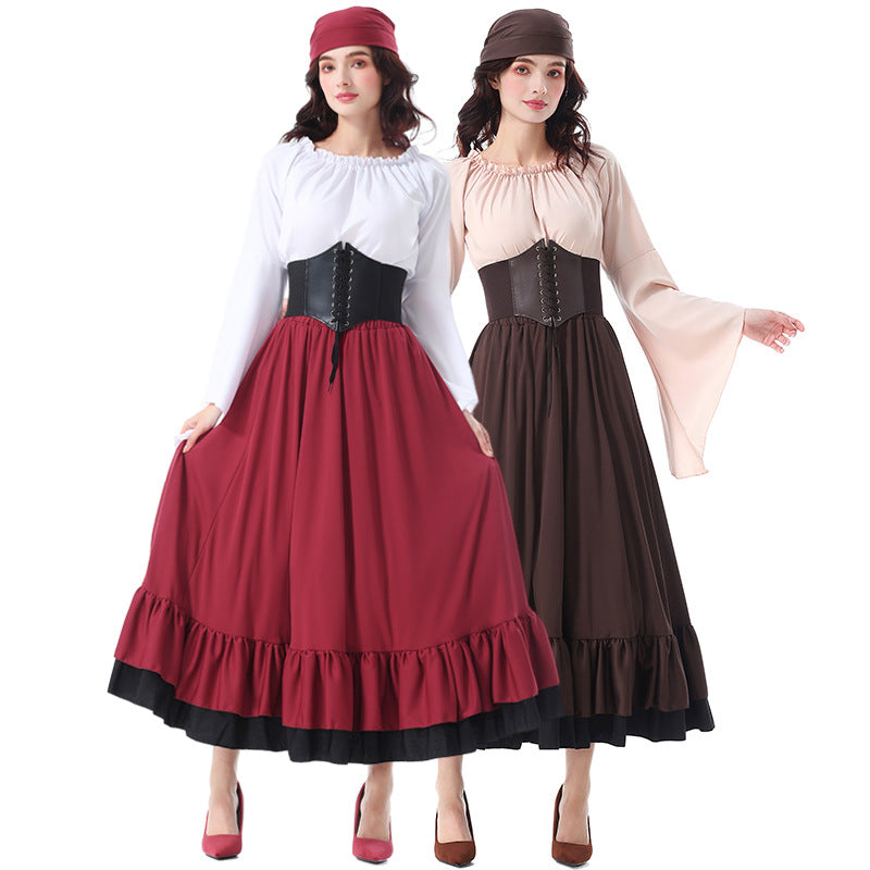 Caribbean Pirate Costume for Women, front view on a white background