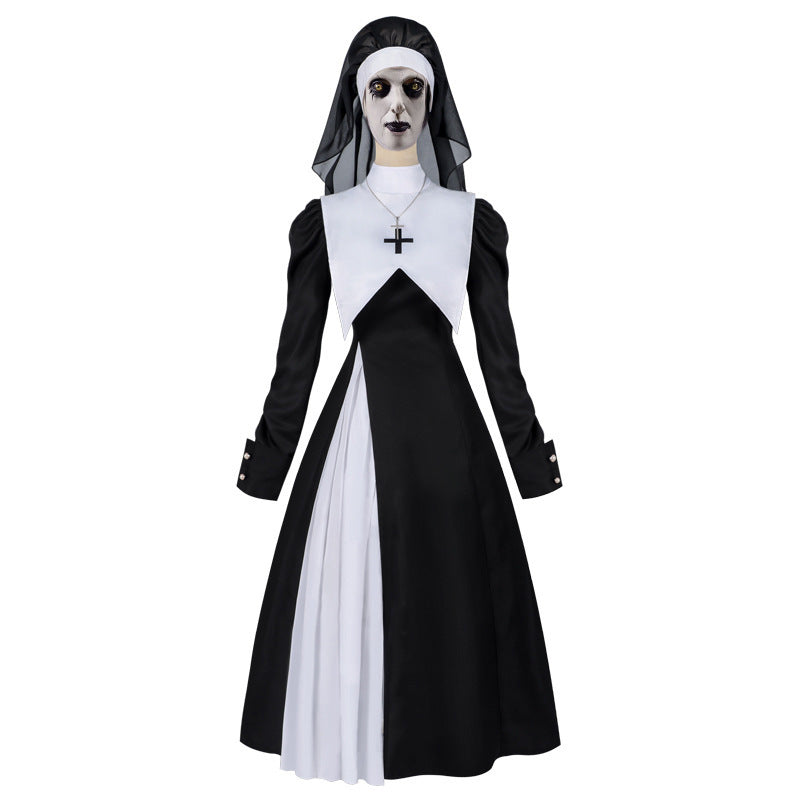 Nun Gothic Lolita Dress for Women, front view on a white background