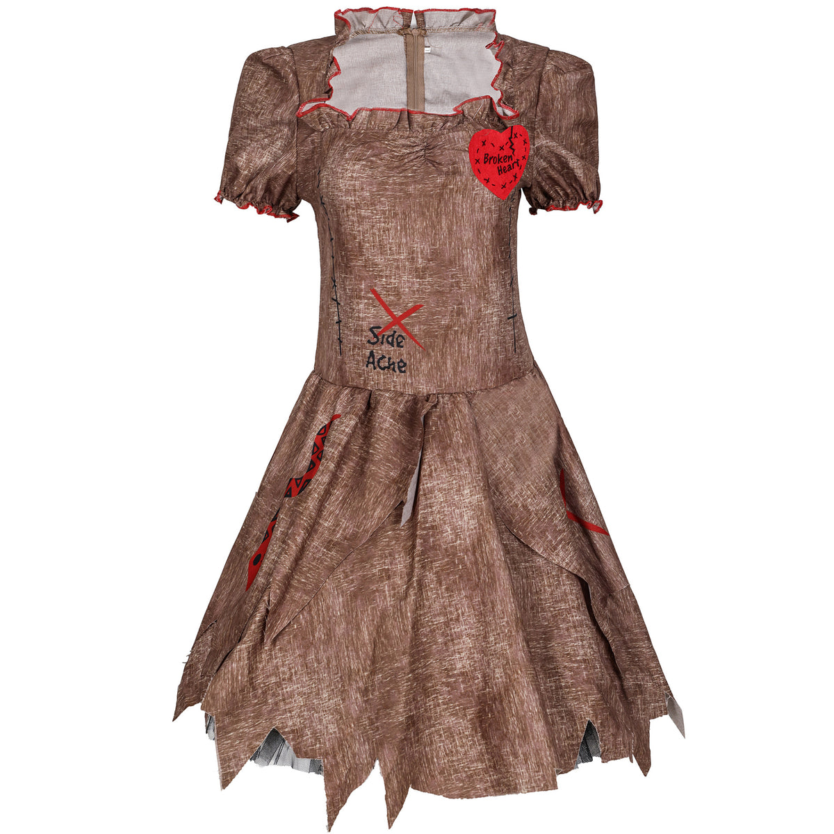 Malicious Doll Ghost Bride Scarecrow Costume for Women, front view on a white background