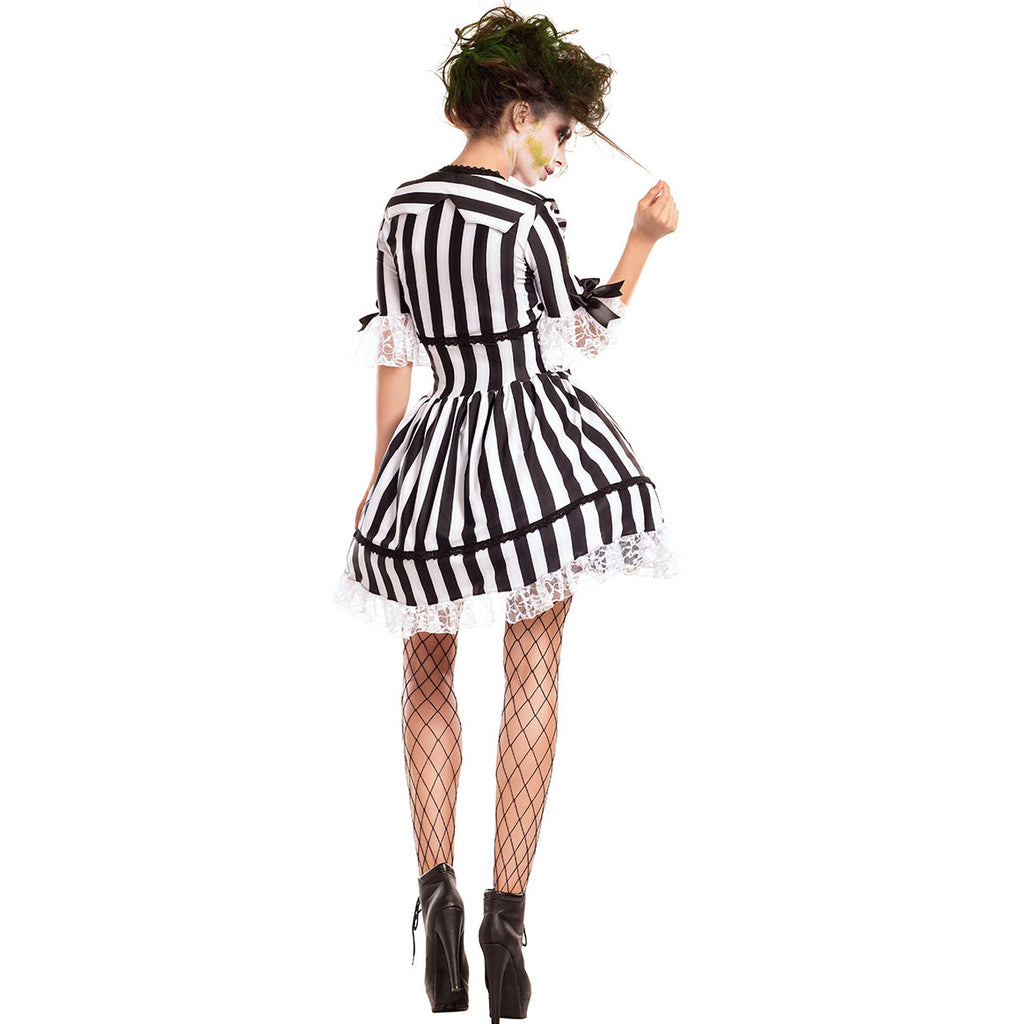 Striped Devil Evil Clown Costume for Adults, product photo 2 on a white background