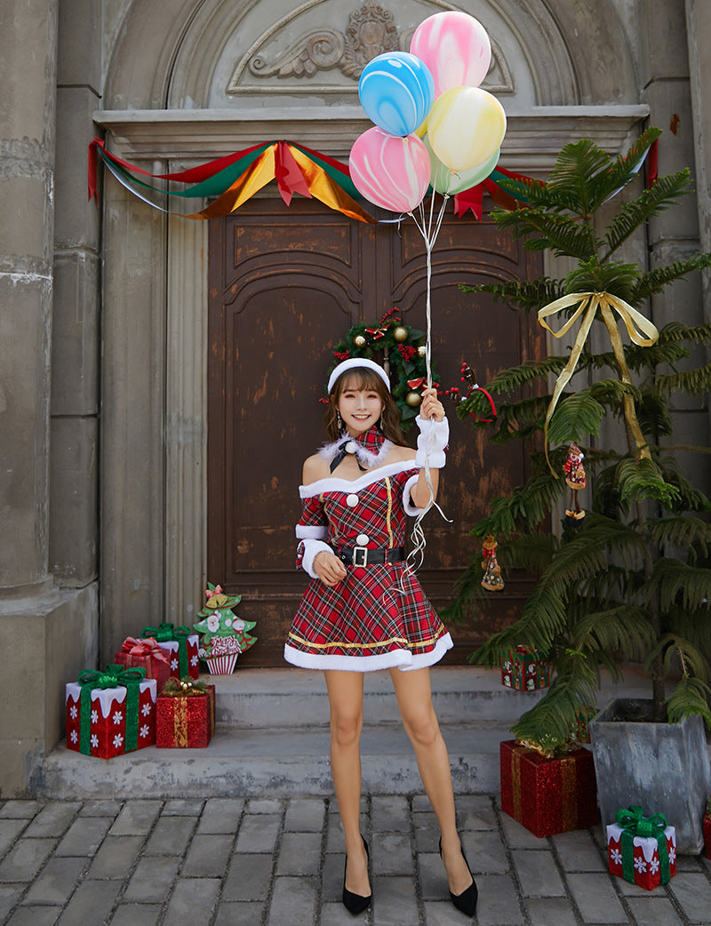 Cute Christmas Dress with Red Plaid Pattern, for Party and Performance