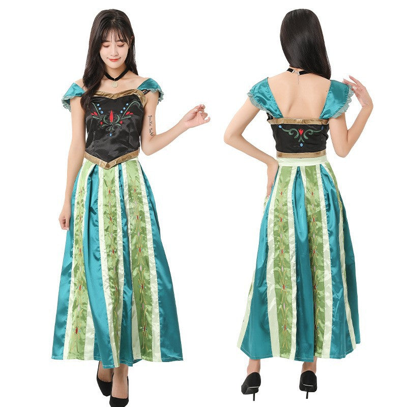 Snow Princess Costume Women Green Long Dress Halloween Cosplay Party S-2XL – photo 2