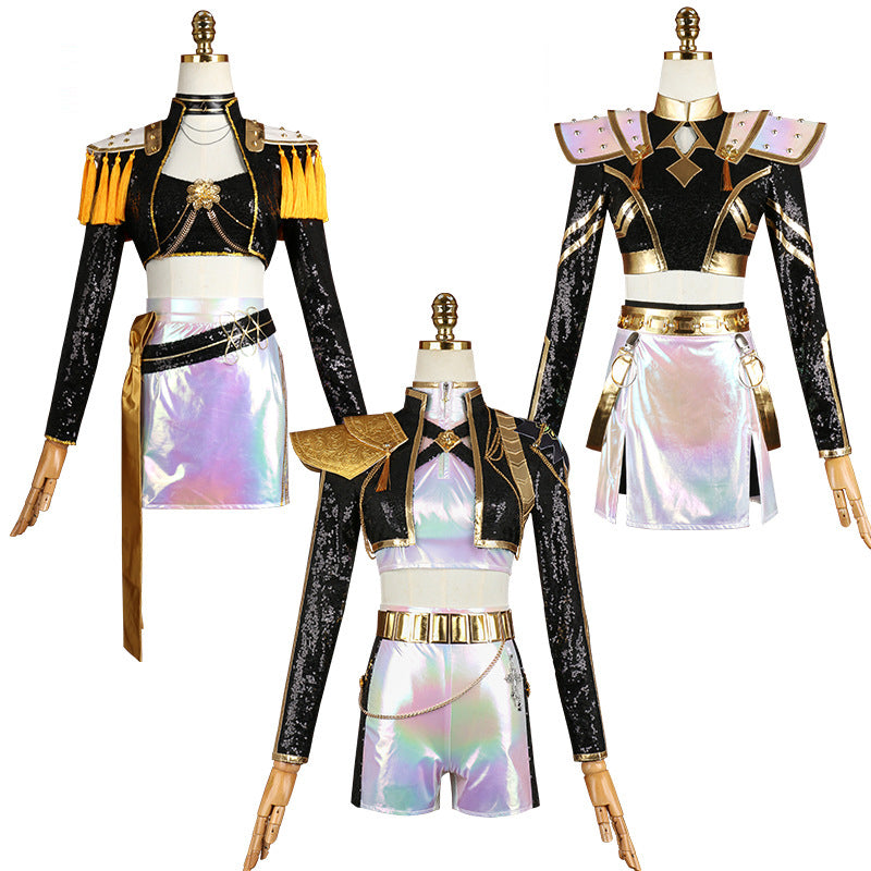 KPop Demon Hunters Zoey Costume Adult Black Gold Stage Outfit Halloween Cosplay – photo 2