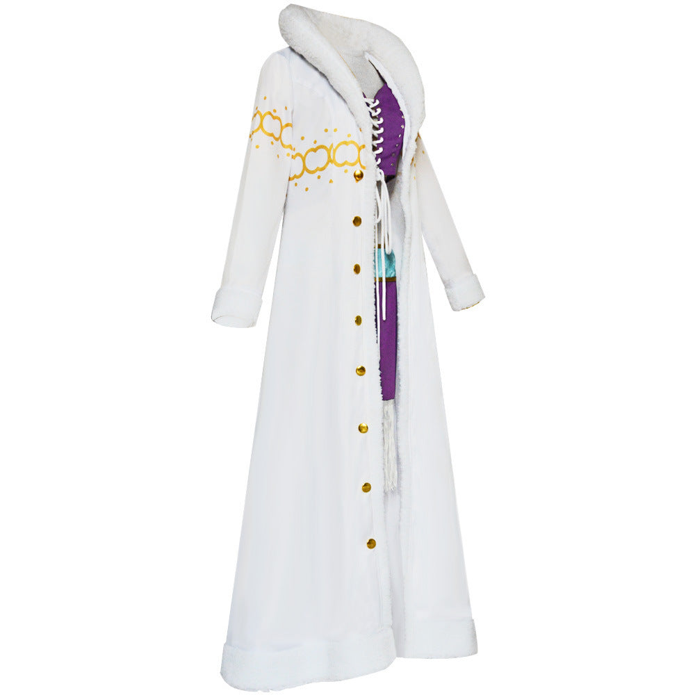 One Piece Nico Robin Cosplay Costume Fur Collar Coat Outfit Adult Halloween