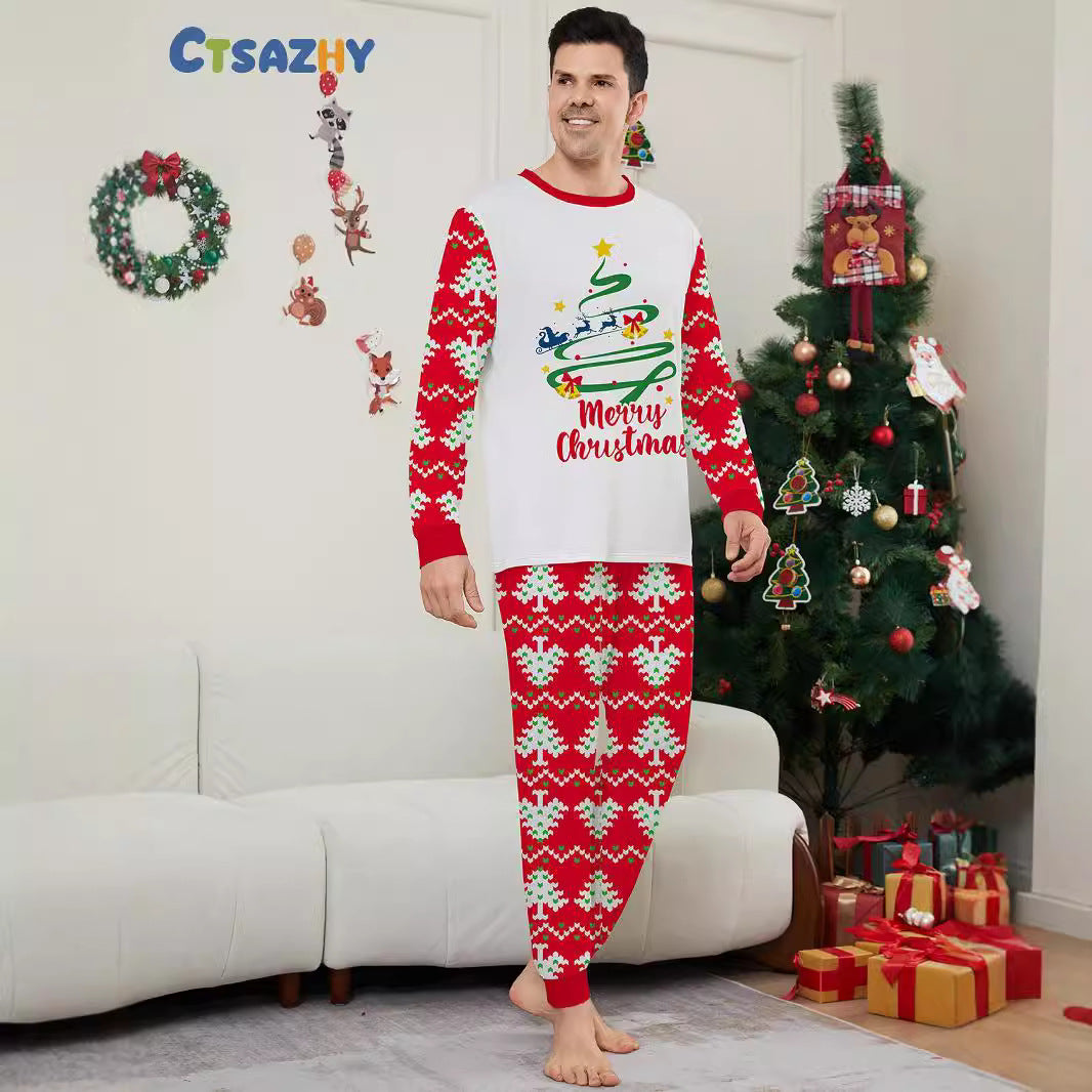 Deer Letter Christmas Tree Christmas Family Matching Printed Home Wear Pajamas