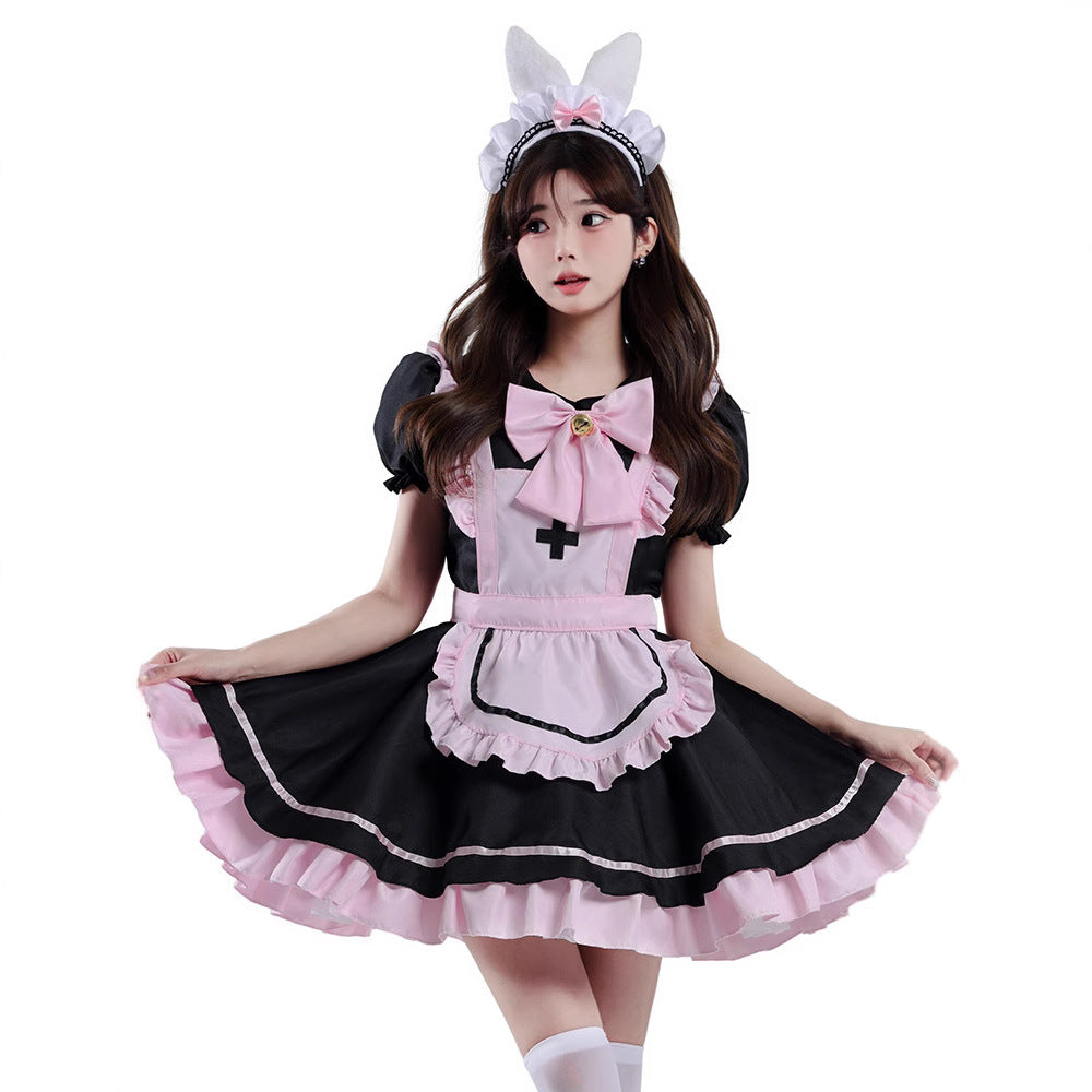Pink Black Maid Lolita Costume for Women, product photo 4 on a white background