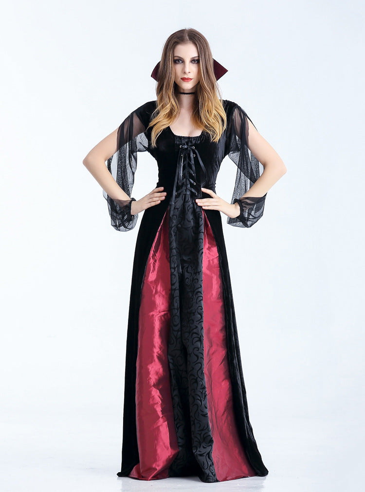 Devil Vampire Queen Costume Women Long Dress Halloween Cosplay Gothic