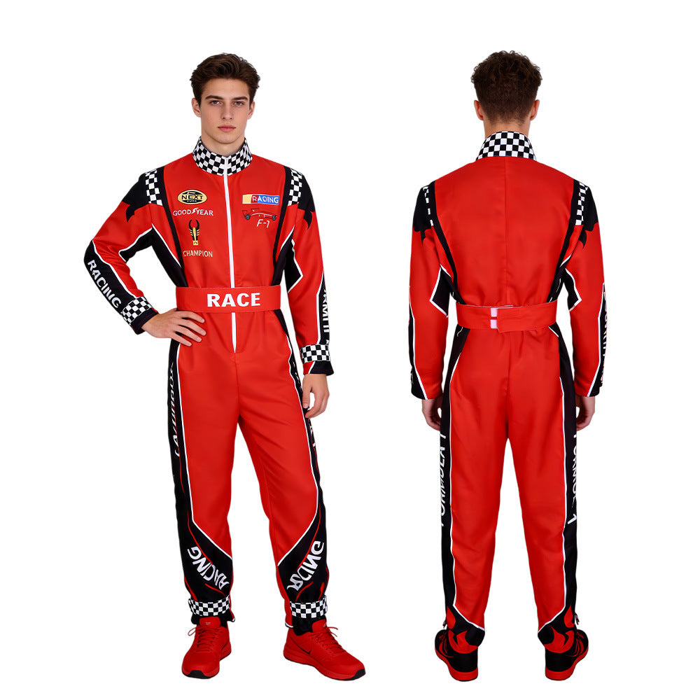 Racer Costume for Adults, front view on a white background