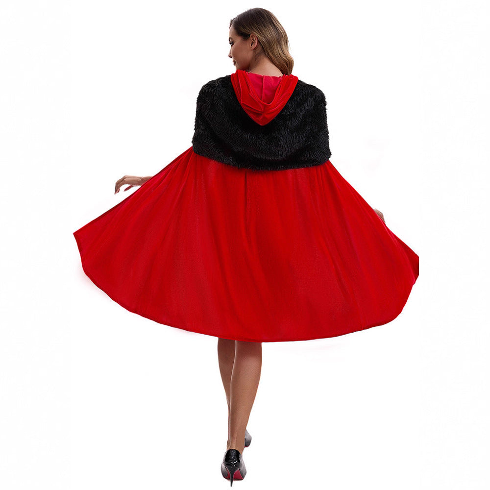 Christmas Adult Costume Set with Detachable Hooded Cloak for Stage Performance