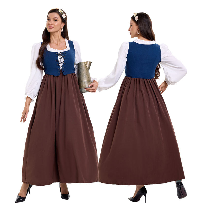 Medieval Renaissance Court Victorian Dress for Women, front view on a white background
