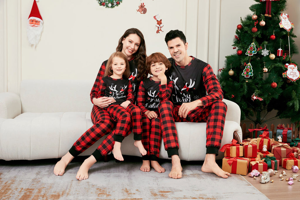 Christmas Letter Snowflake Plaid Printed Home Wear Pajamas