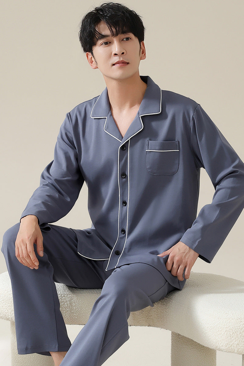 Long sleeved cardigan home wear men's pajamas set