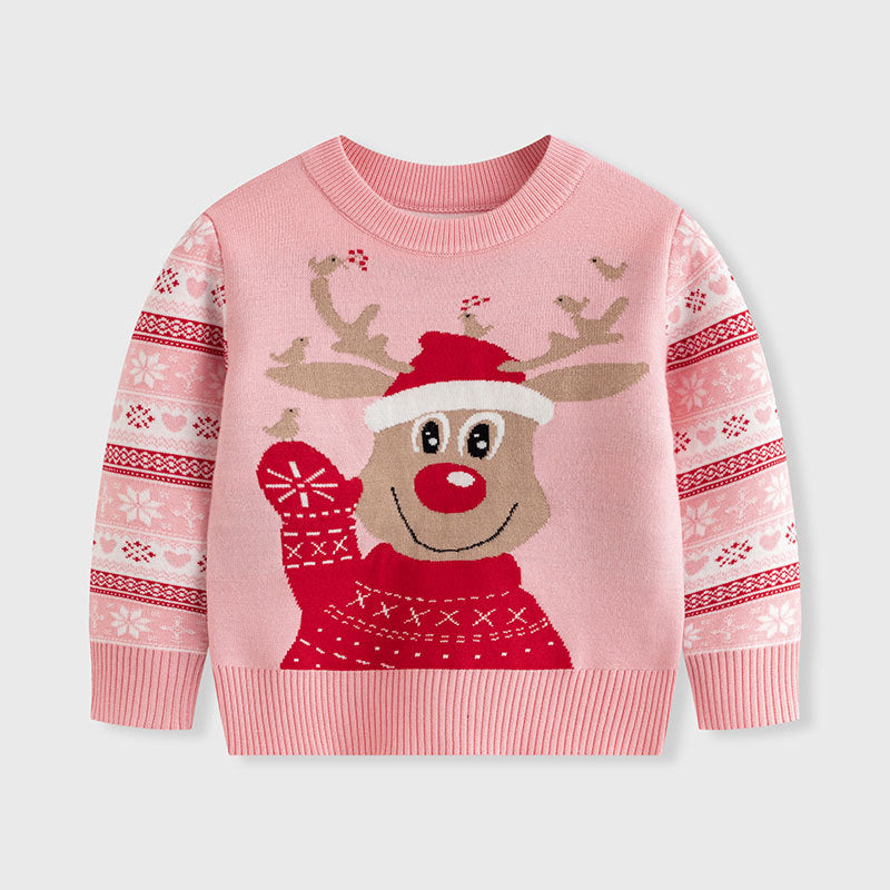 Children's Christmas cartoon reindeer knit sweater