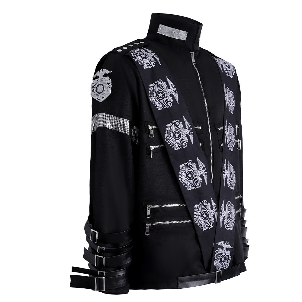 Jackson MJ Style Black Sash Jacket Costume for Adults, product photo 2 on a white background