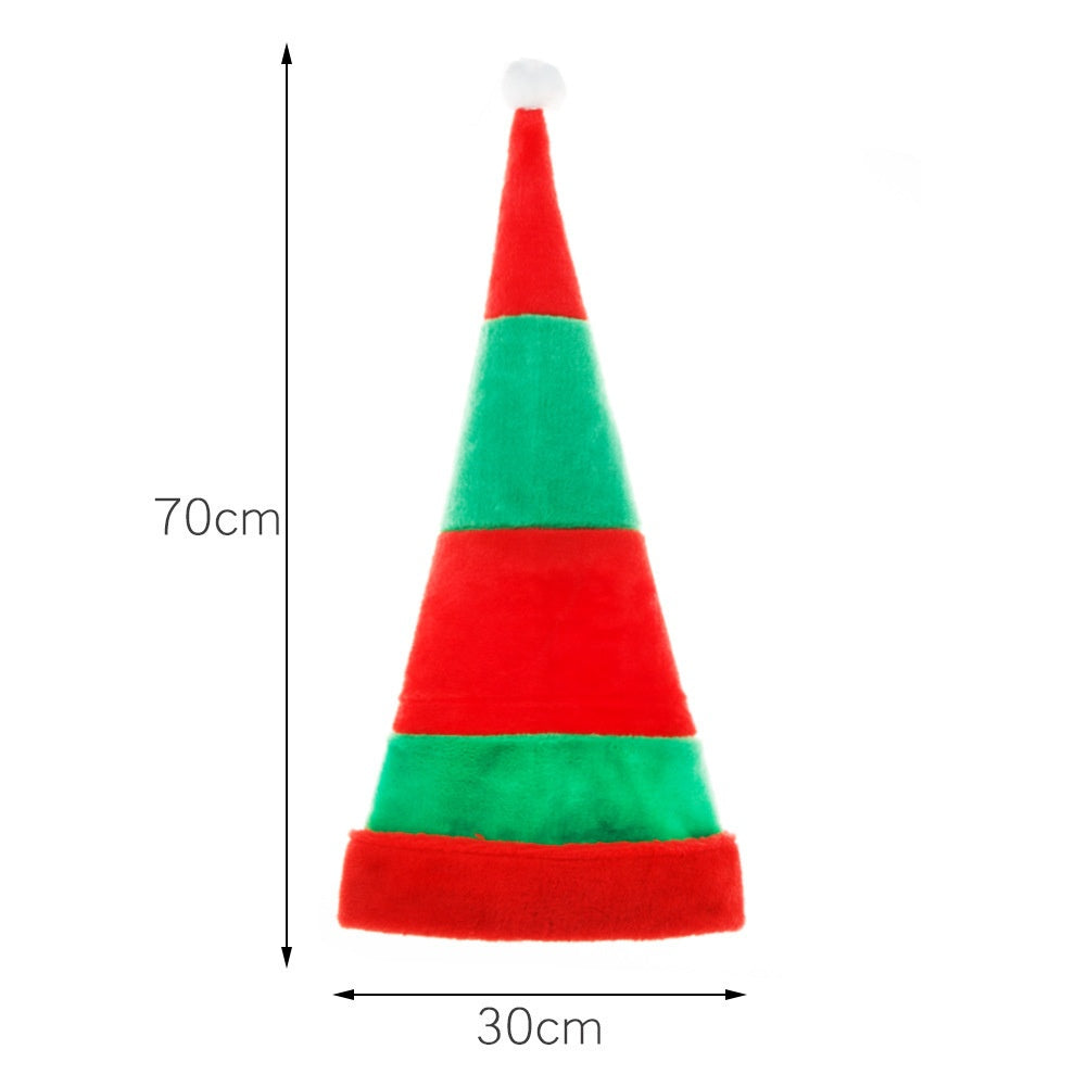 Long Red and Green Striped Plush Christmas Hat, Festive Decoration Elf Hat, Curved Clown Hat for Party