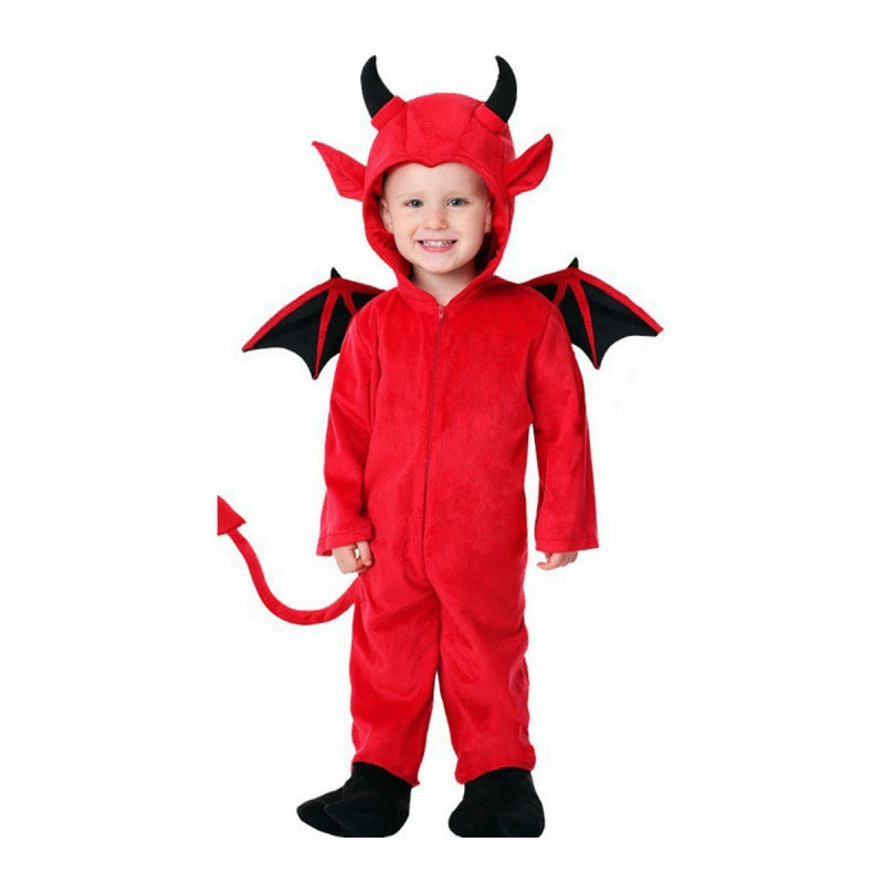 Little Devil Bat Vampire Costume for Kids, front view on a white background