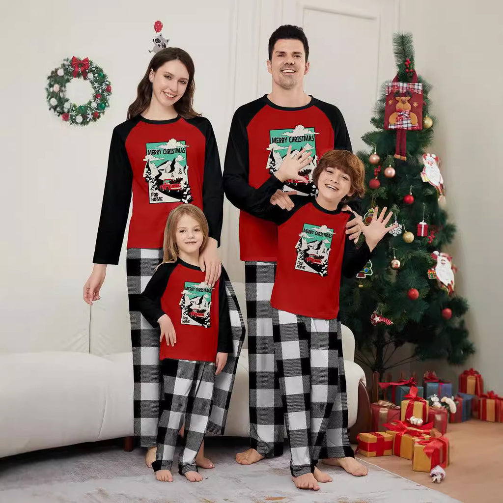 Christmas Tree Car Plaid Print Family Matching Pajamas Home Wear