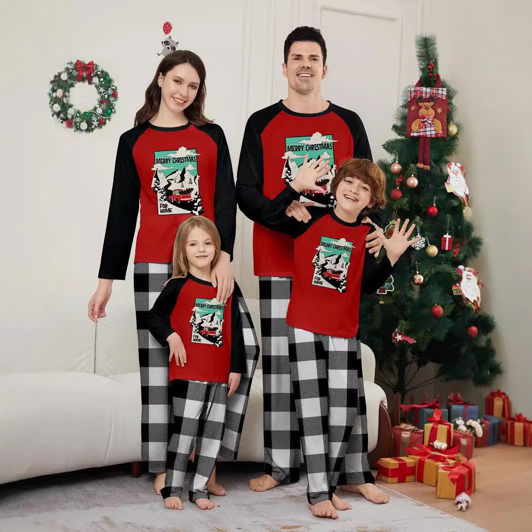Christmas Tree Car Plaid Print Family Matching Pajamas Home Wear