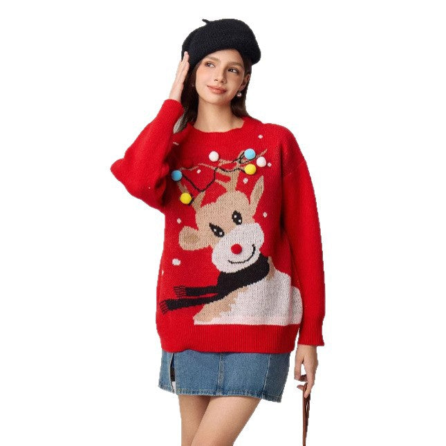 Christmas reindeer cartoon sweater for women