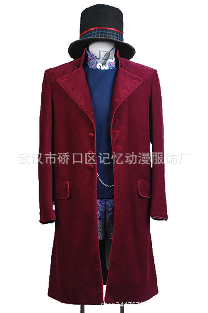 Willy Wonka Chocolate Factory Tuxedo Costume Adult Halloween Cosplay Set