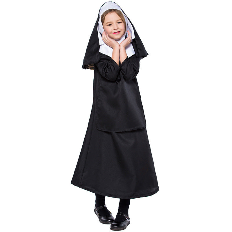 Black Nun Costume for Girls, product photo 3 on a white background