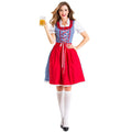 Red Plaid Maid Costume for Women, front view on a white background