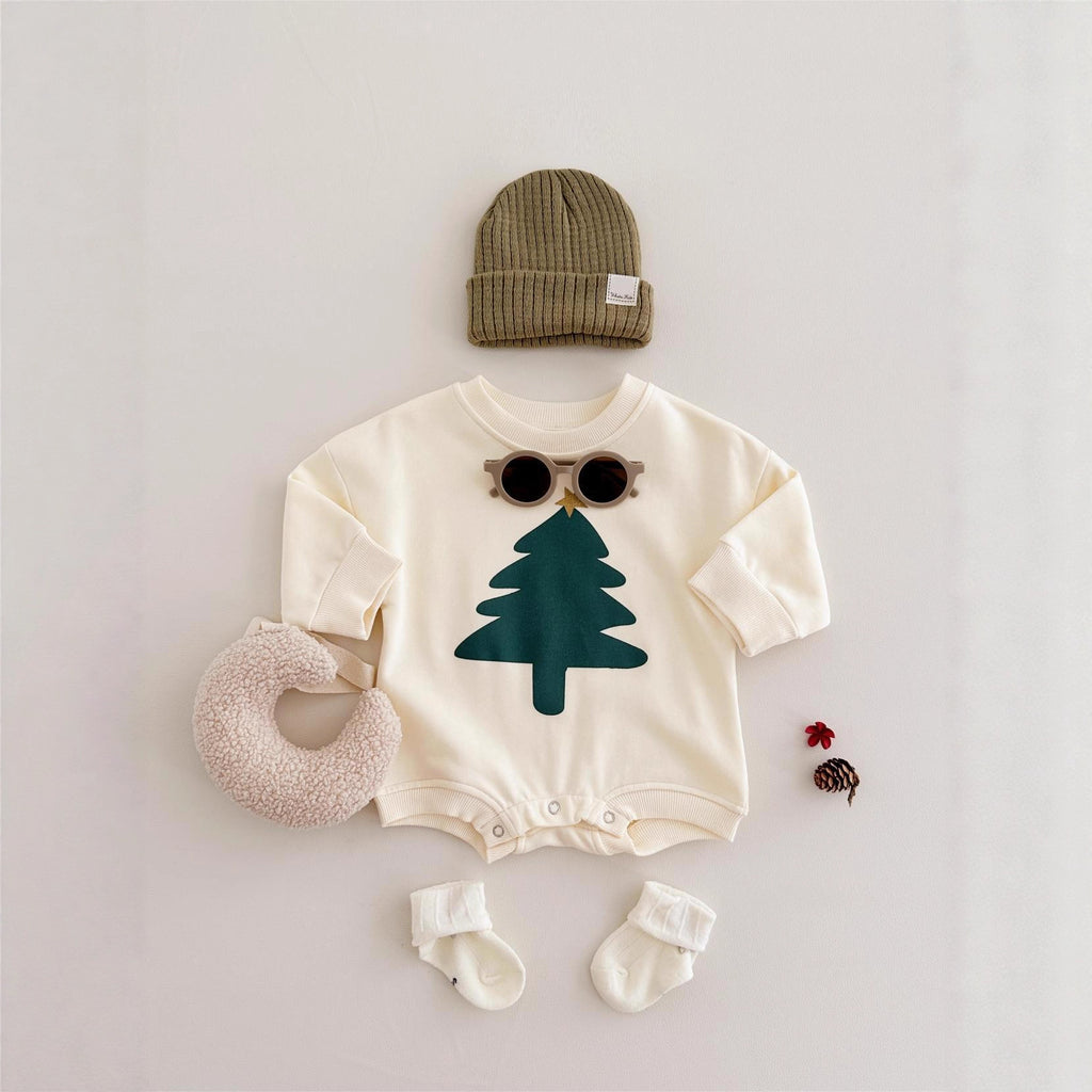 Christmas tree letter printed long sleeved baby triangle jumpsuit autumn
