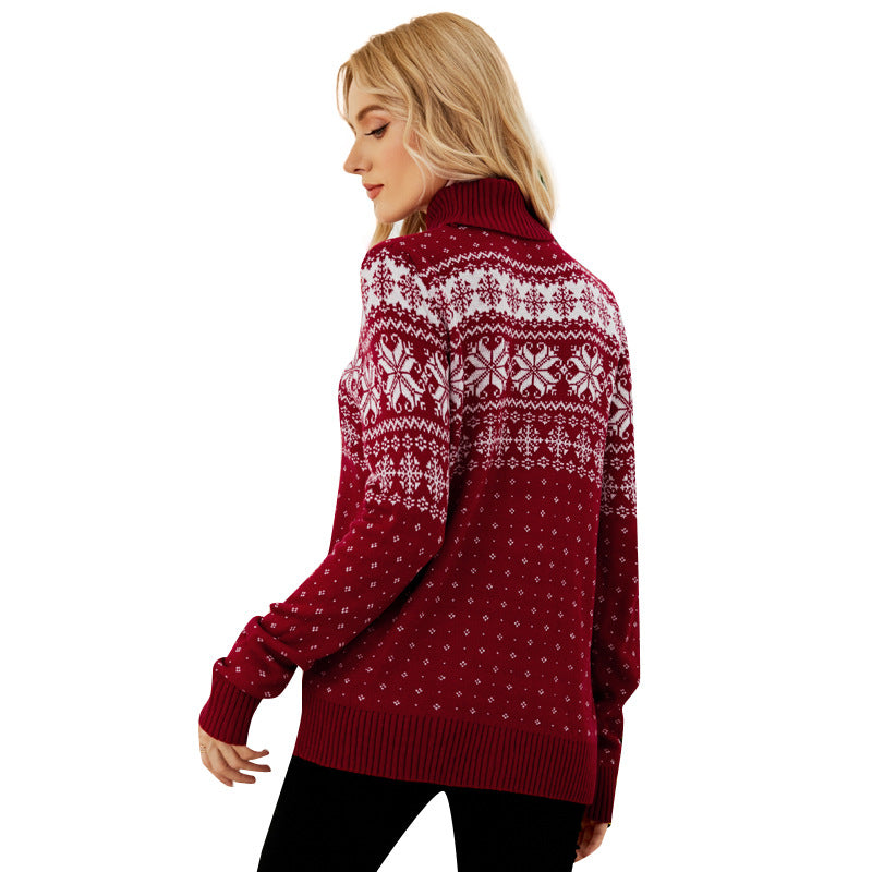 High neck Christmas snowflake sweater