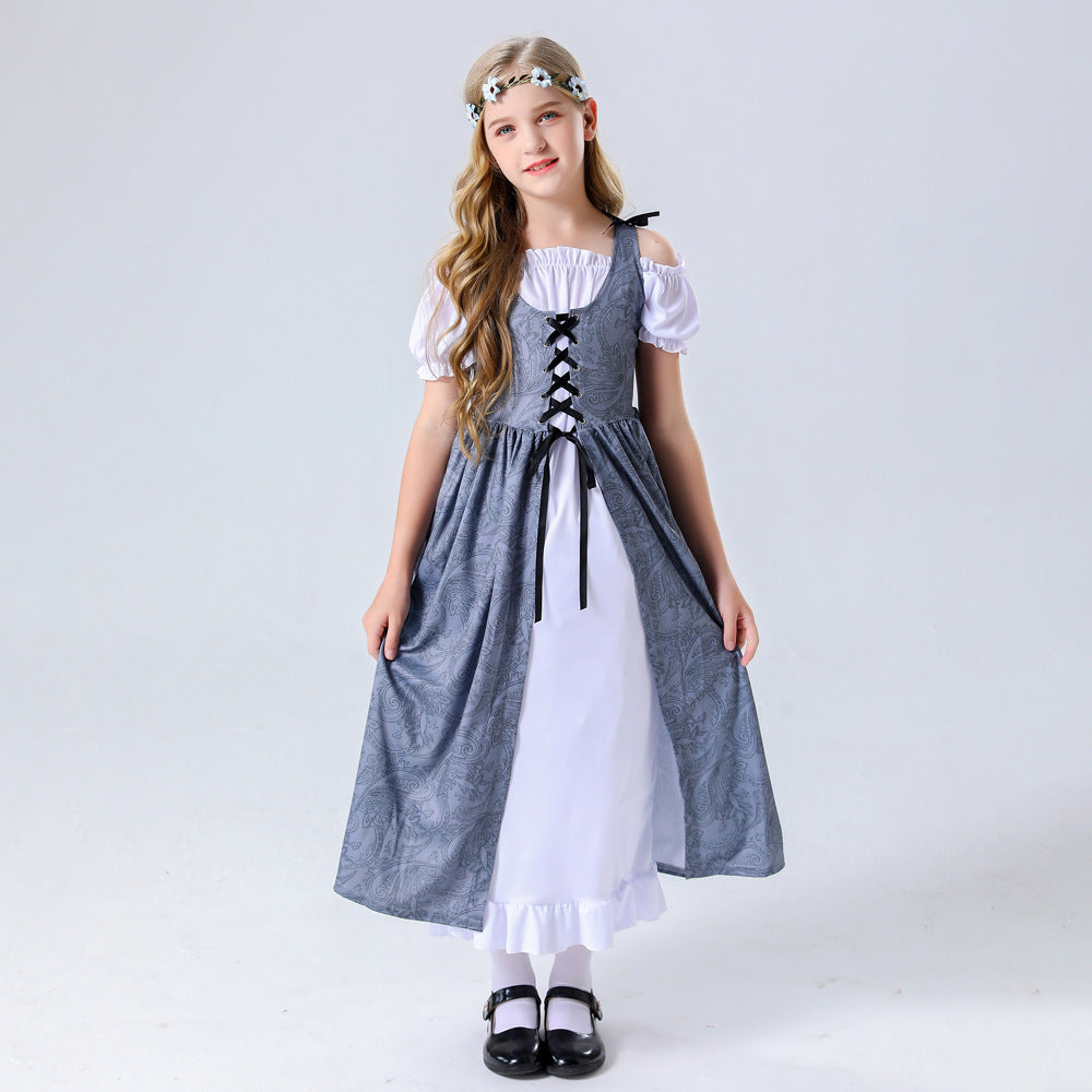 Medieval Countryside Maid Dress for Girls, costume photo