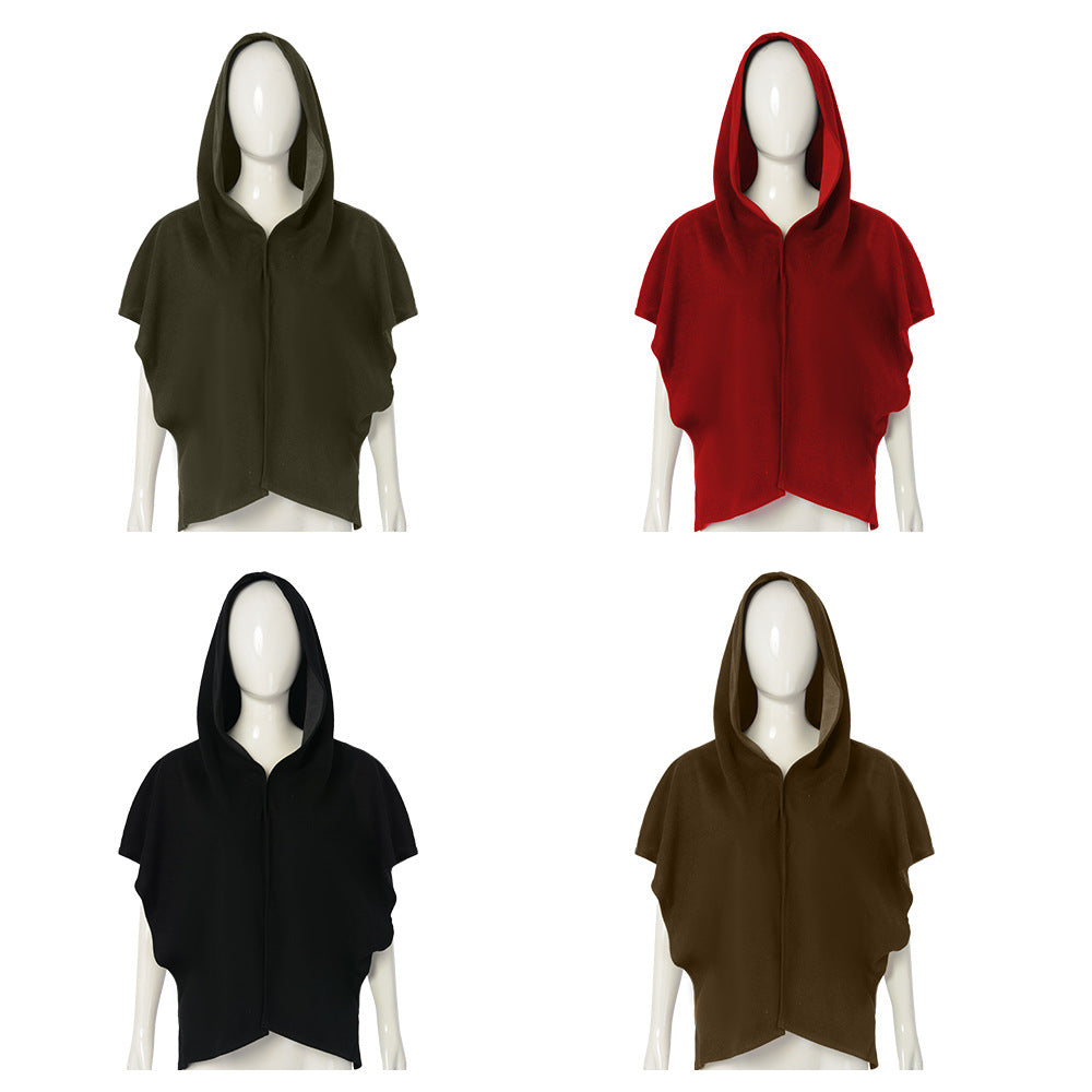 Medieval Hooded Short Cape for Adults, product photo 3 on a white background