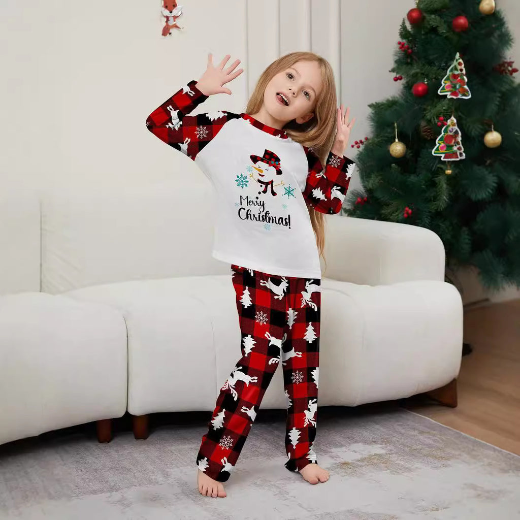 Christmas Snowman Snowflake Letter Printed Pajamas for Family Matching Home Wear