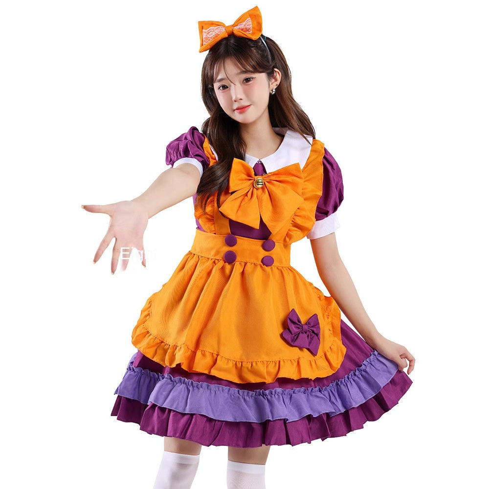 Orange Maid Lolita Costume for Women, product photo 4 on a white background