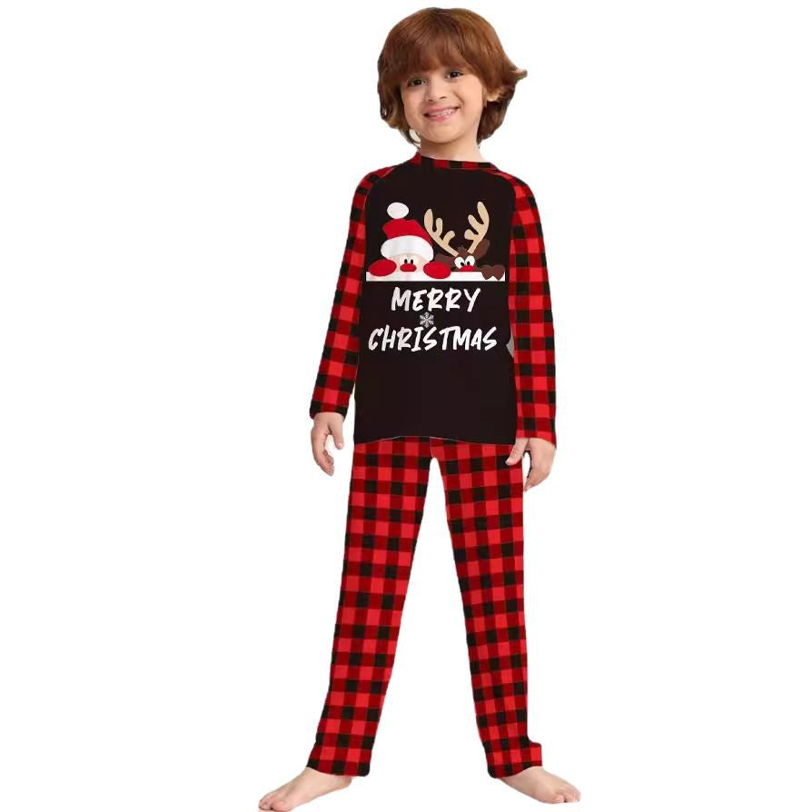 Letter Checkered Christmas Family Matching Printed Loungewear Pajamas