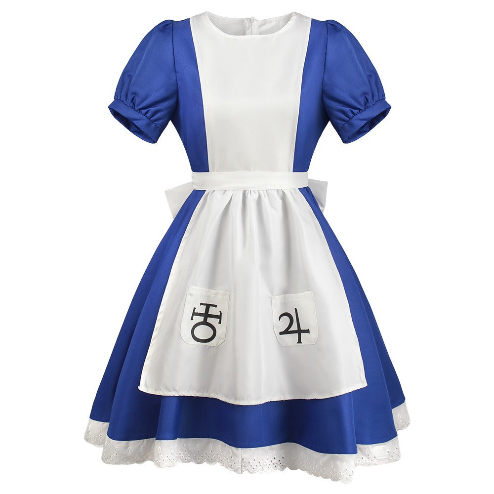 Alice Maid Costume for Women, front view on a white background