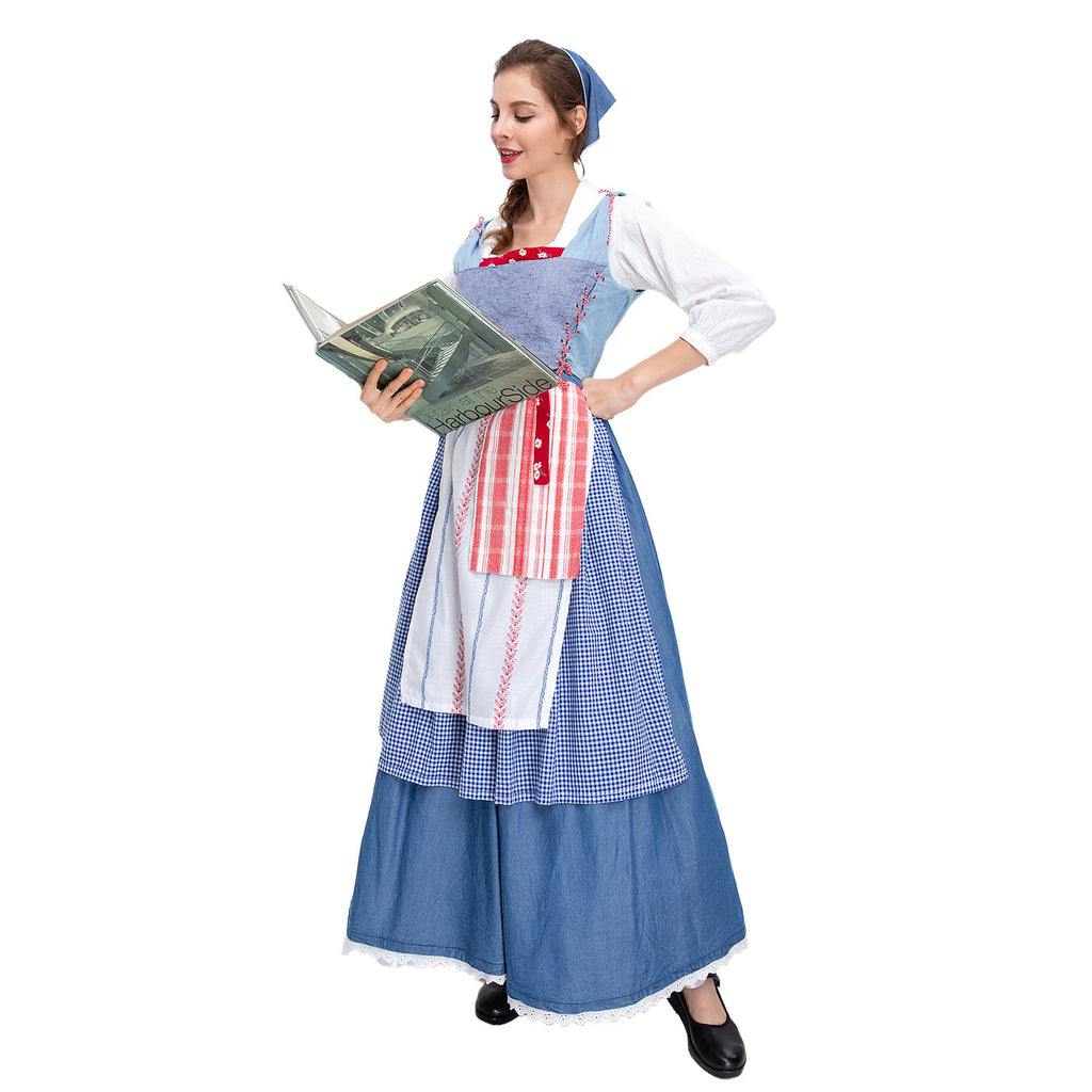 Medieval Farmhouse Maid Dress for Girls and Women, front view on a white background