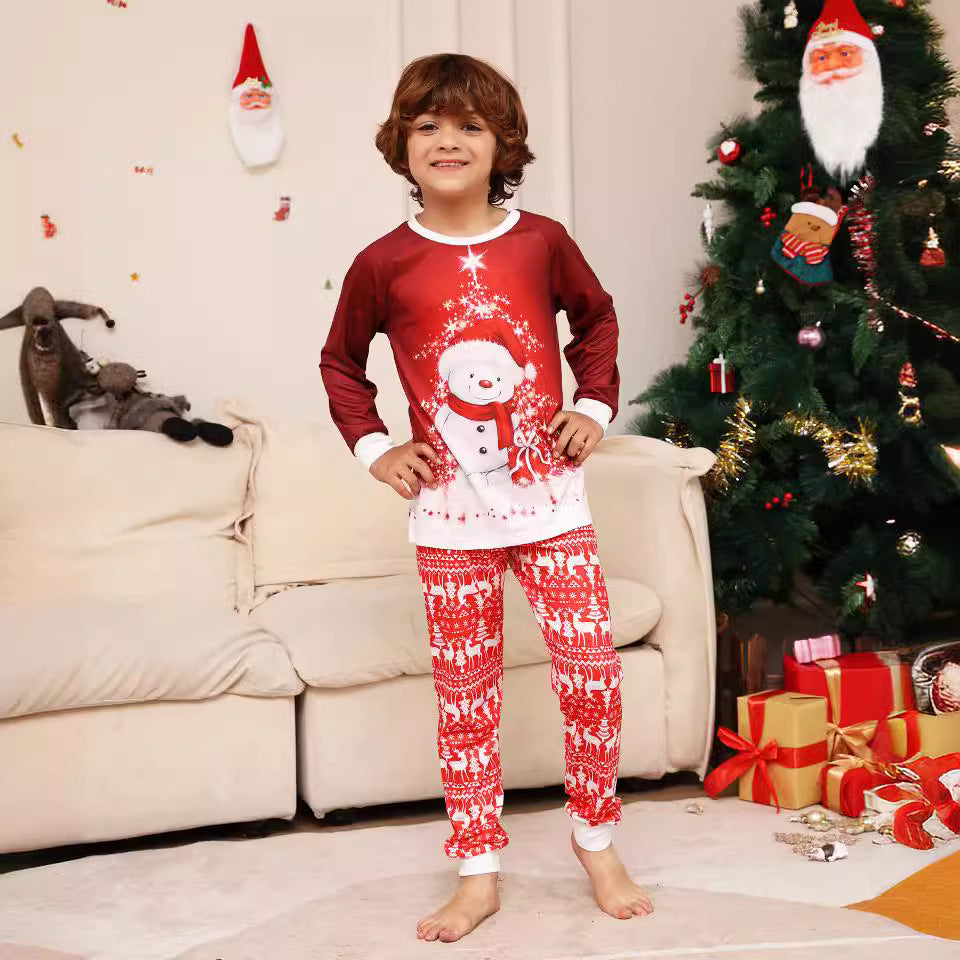 Christmas Cartoon Snowman Deer Print Parent-Child Pajamas Home Wear